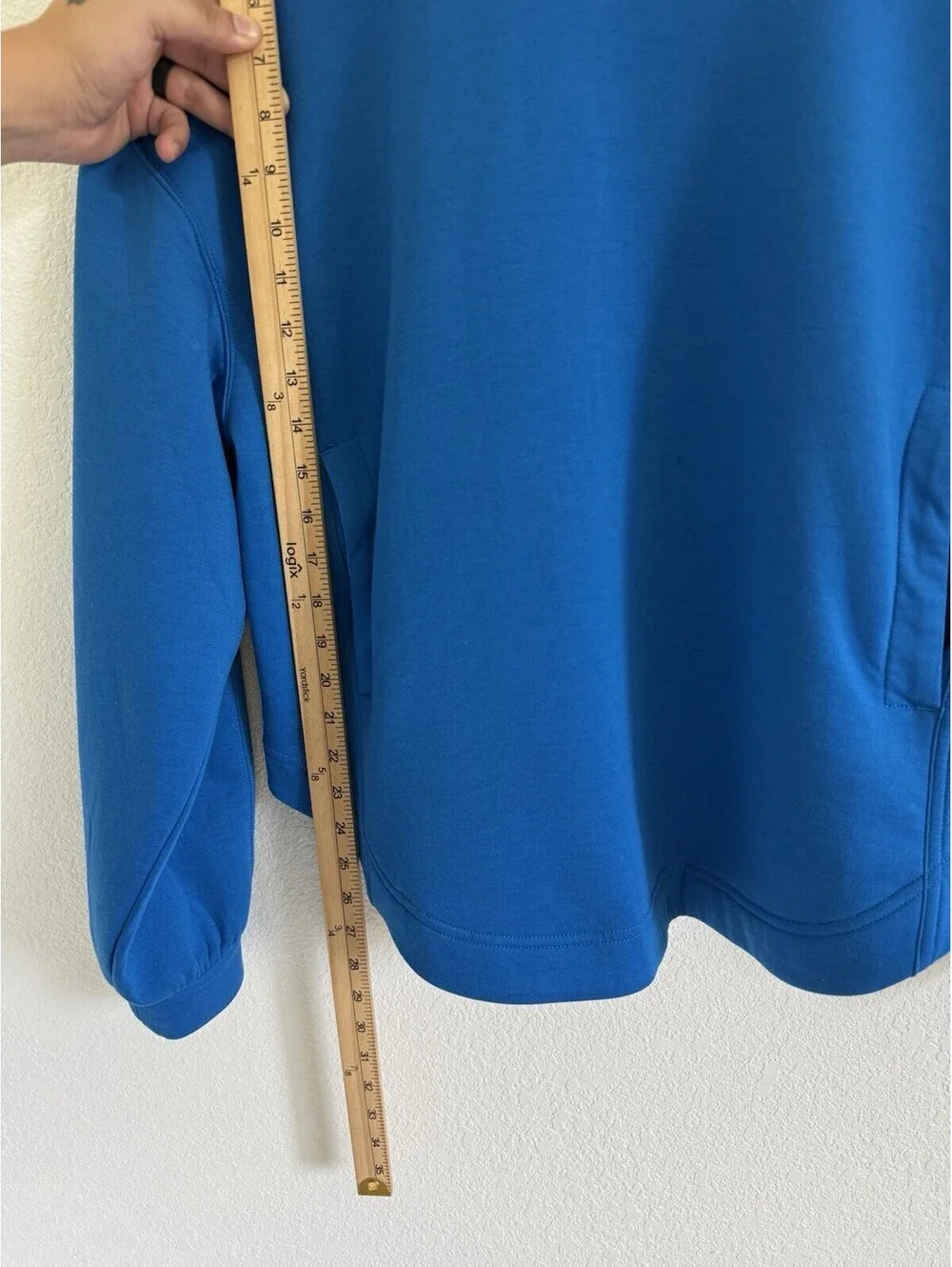 Free People FP Movement Oversized Mock Neck Sleeve Logo Sweatshirt Cobalt Blue S